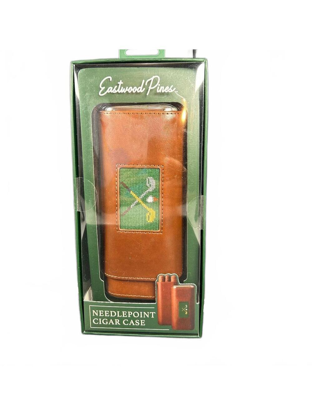 Eastwood Pines Needlepoint Cigar Case in Brown with Golf Design